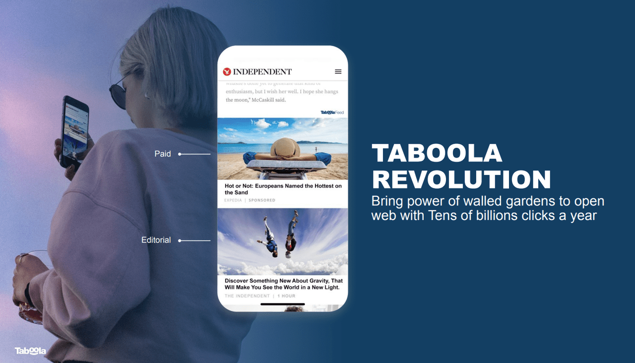 Slide showing an example of Taboola's content on a partner app