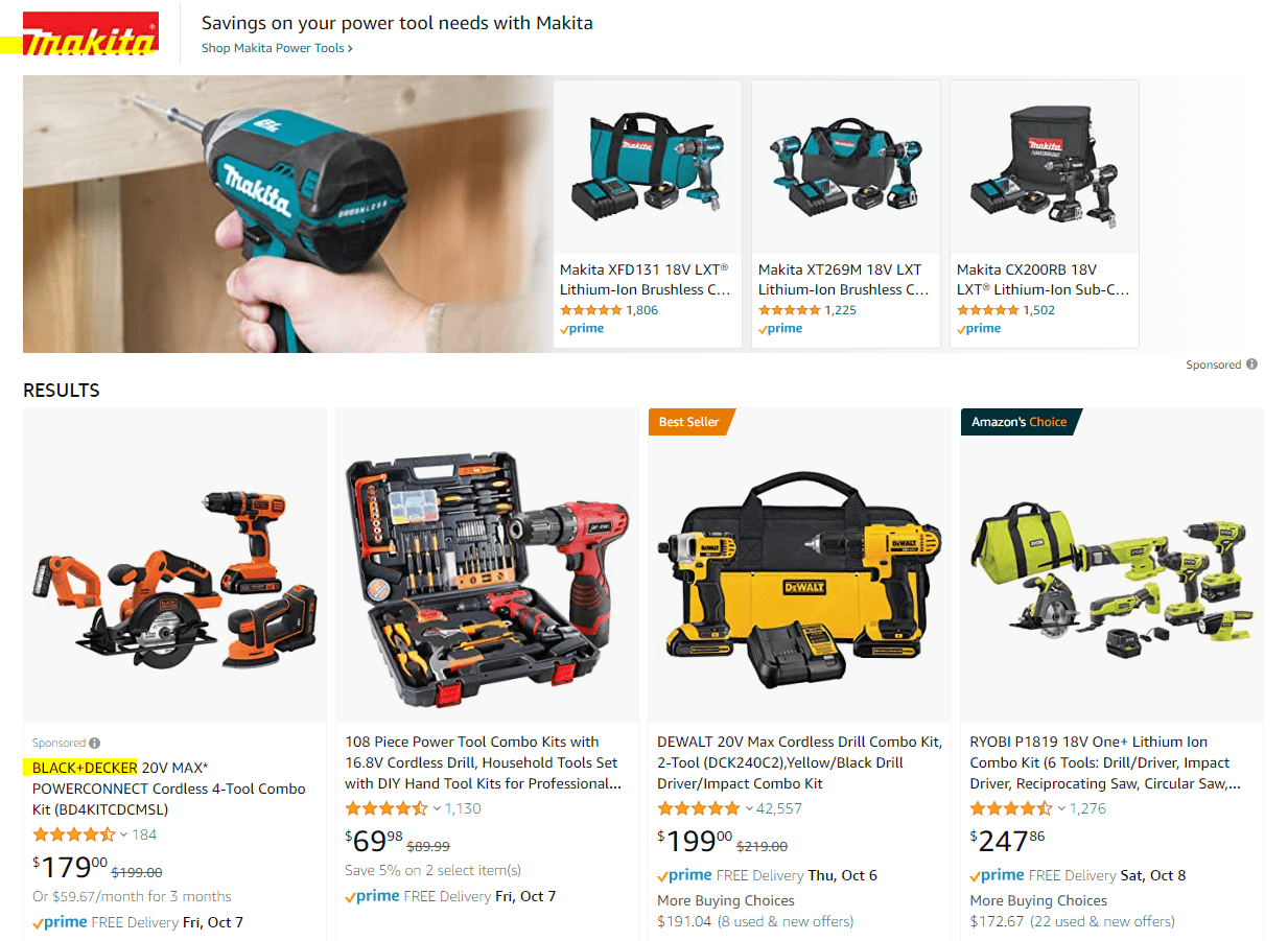 An image that shows Amazon search results for 