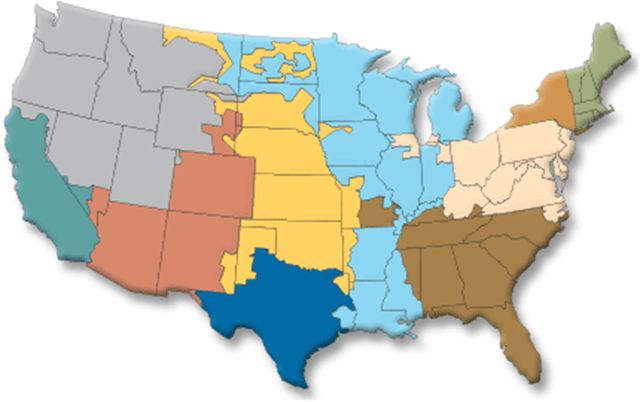Map of electric reliability regions