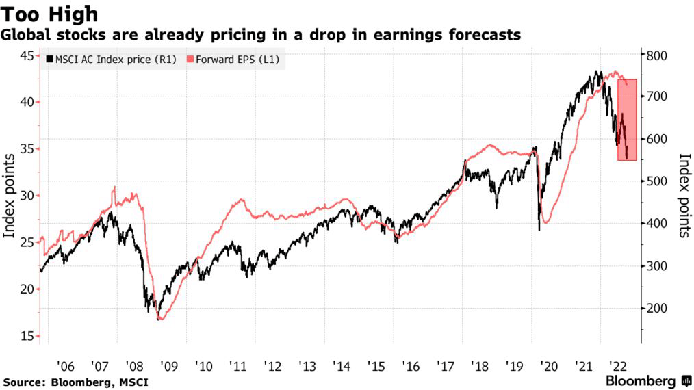Global stocks are already pricing in a drop in earnings forecasts