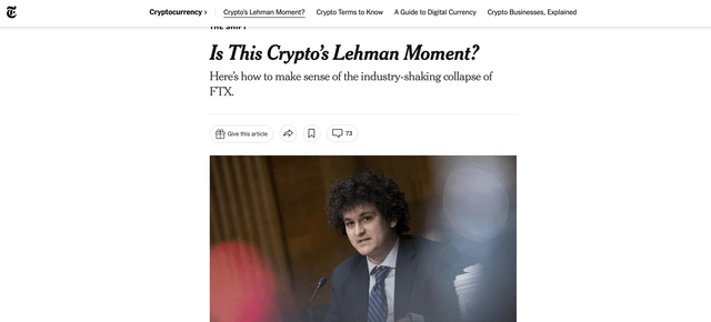 New York Times article titled "Is this Crypto's Lehman moment?"