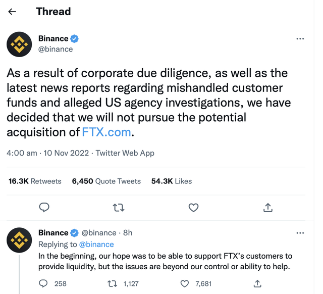 Binance official Twitter announced the cancellation of the FTX deal