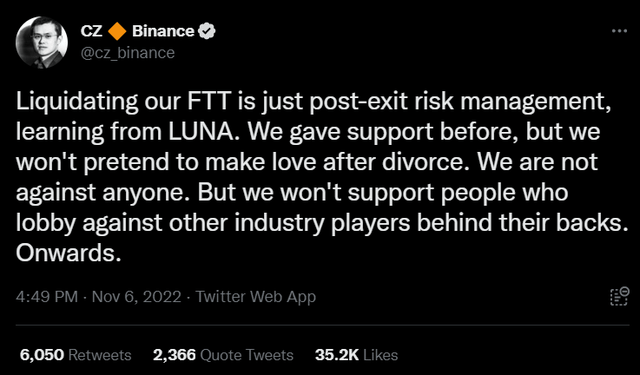 FTX update - CZ Binance twitter