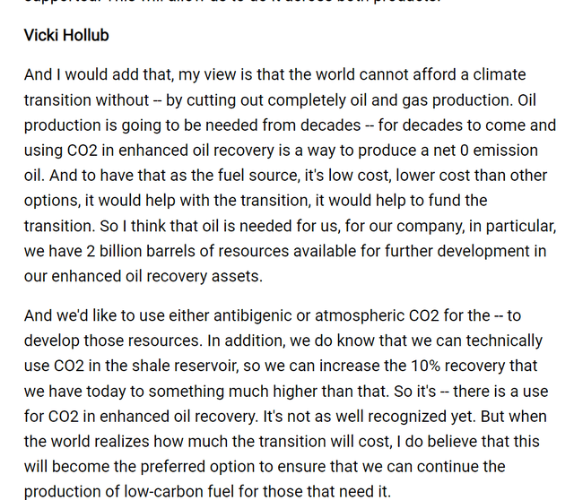 Occidental Petroleum Discussion On The Use of Carbon Dioxide And The Need For Oil And Natural Gas