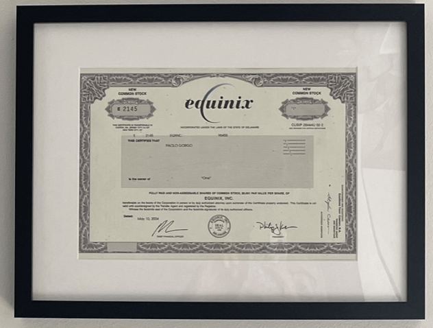 Equinix stock certificate, old logo