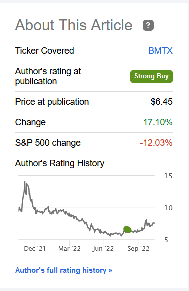 Seeking Alpha: Chart of Author's Recommendation and Performance