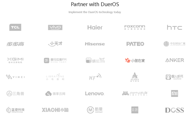 Baidu DuerOS AI product has many multinational partners