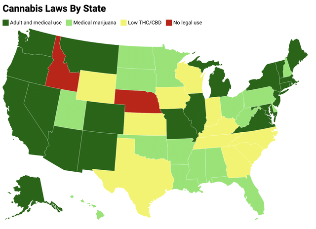 US recreational cannabis map