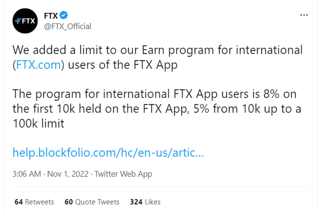 Source: Twitter account of the FTX cryptocurrency exchange