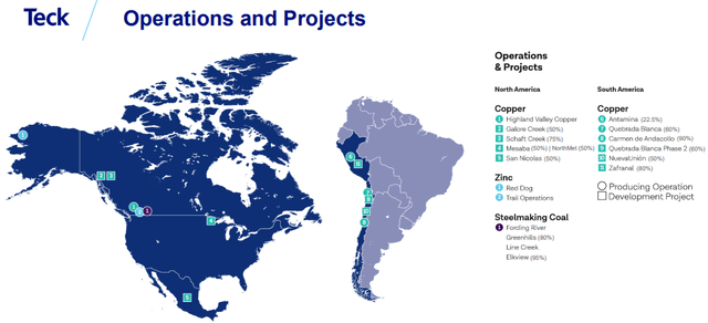 Map of TECK Mines/Projects