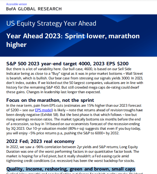 Bank of America: S&P 500 2023 year-end target: 4000 2023 EPS forecast: $200 i.e. SPX P/E multiple of 20x >>> anything but cheap