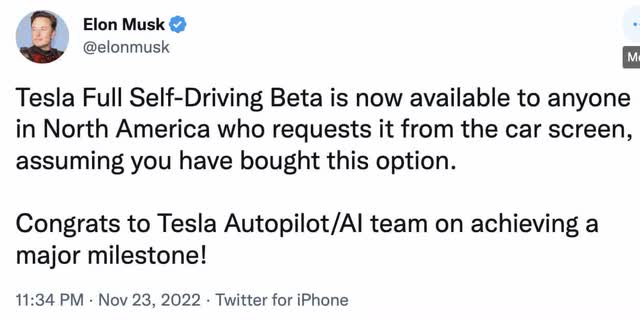 Tesla North America FSD Release