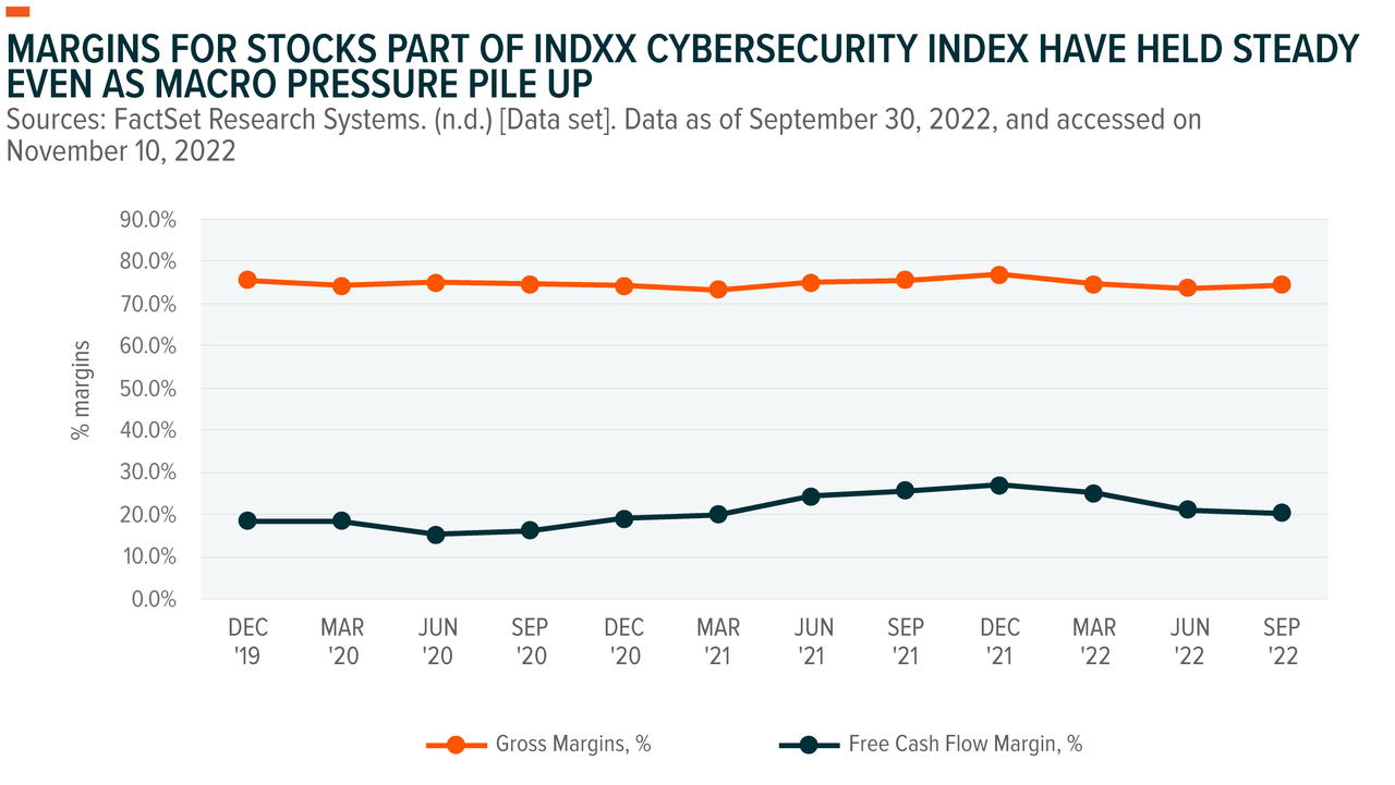 Margins for stocks part of Indxx Cybersecurity Index have held steady even as macro pressure pile up