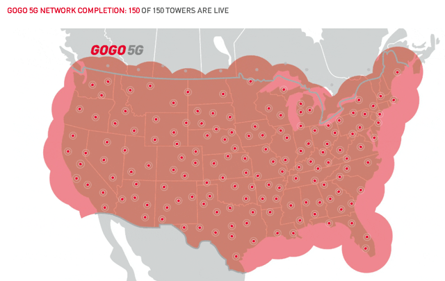 150 tower maps of Gogo 5G