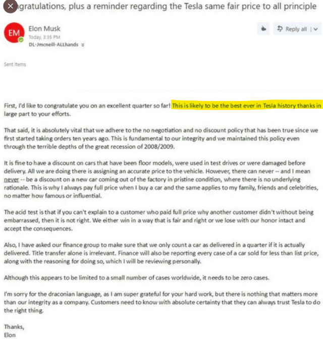 Leaked email from Tesla