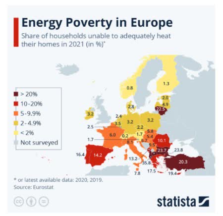 Map of 2021 European energy poverty