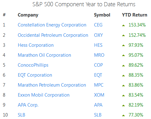 Top-10 S&P500 Performers