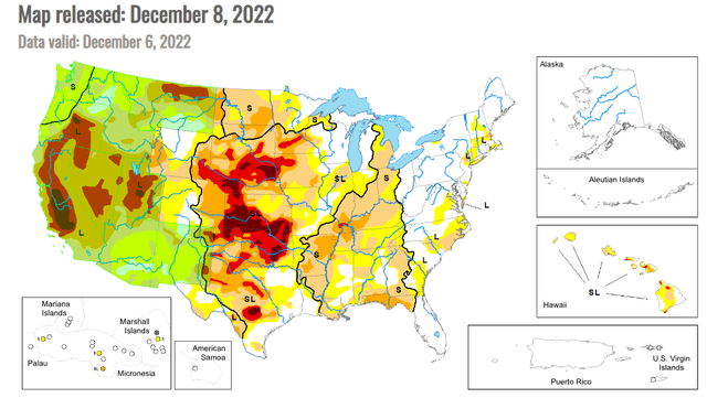 areas of worst drought in the US