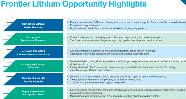 Frontier Lithium company highlights