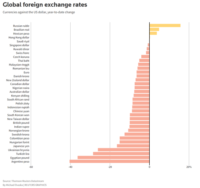 USD appreciated against most currencies in 2022