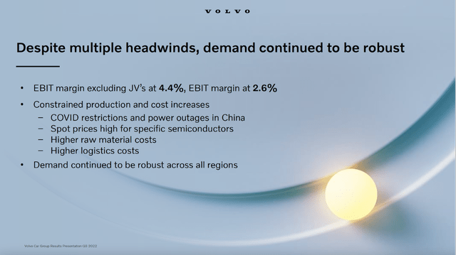 Demand continued to be robust - Volvo Car's 3Q22 Investor Presentation