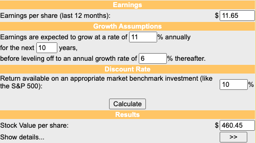 DCF-valuation with outlined assumptions