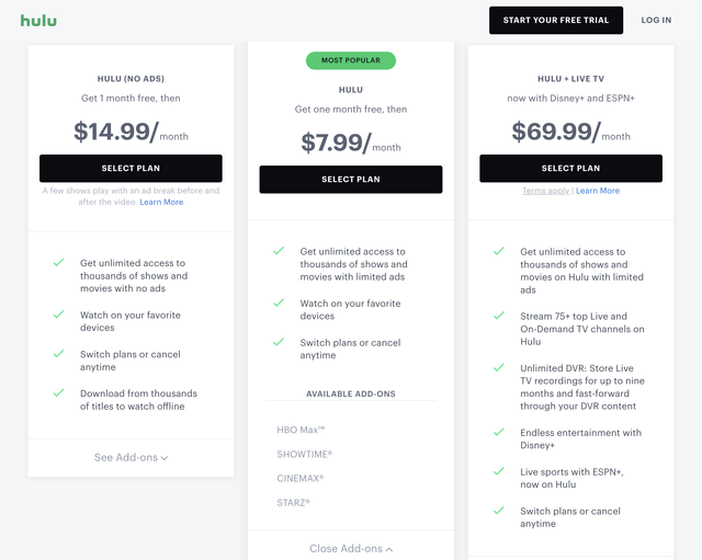 Hulu streaming prices