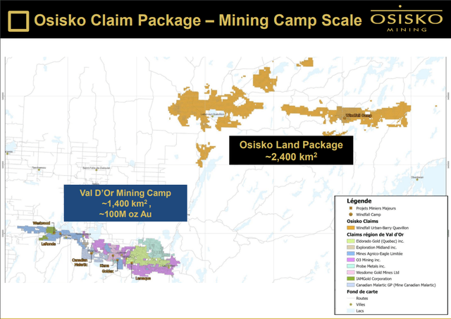 Osisko Land Package, Windfall Camp & Val d'Or Mining Camp For Scale