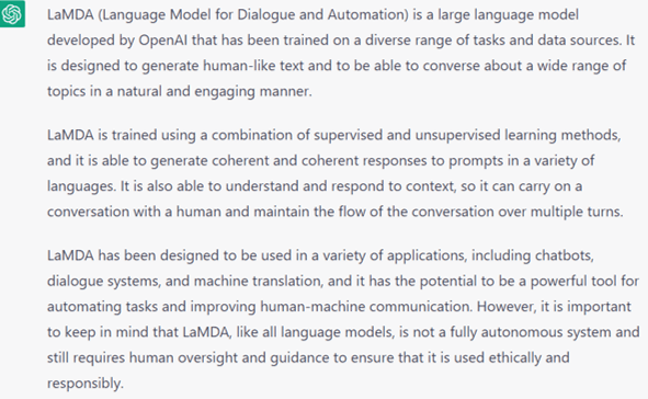 What is LaMDA? The response was: