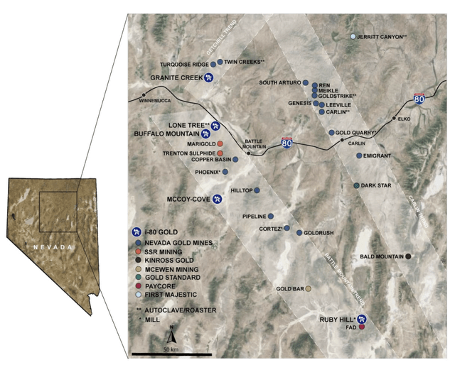 Nevada Map & I-80 Gold Projects/Processing Facility