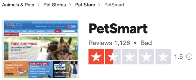 PetSmart Trustpilot rating