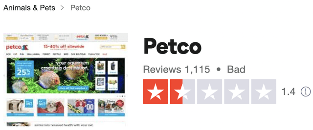 Petco Trustpilot rating