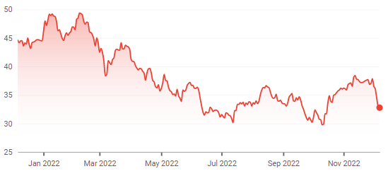 Bank of America Share Price (Last 1 Year)