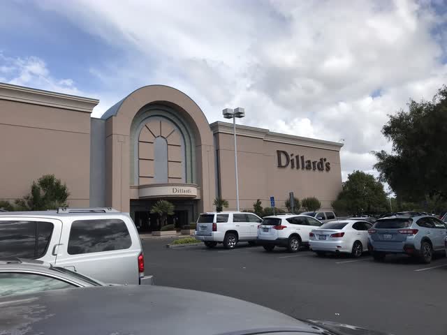 The parking lot and exterior of a Dillard