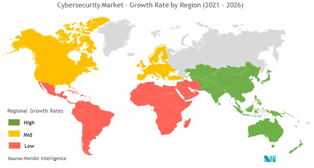 Cybersecurity market - growth rate by region