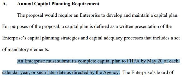 Annual Capital Planning Rule Requirement