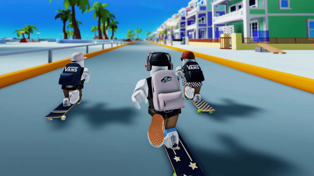 Roblox experience with individuals skateboarding in Vansworld