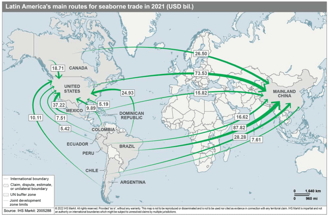Latin America main seaborn routes supply chain shortages and disruptions
