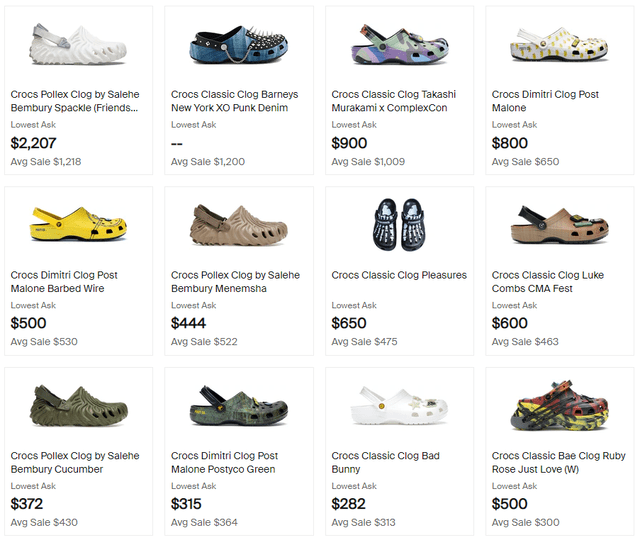 Photo of Crocs shoe listings on StockX marketplace