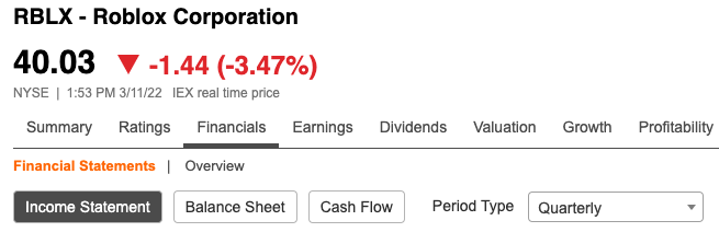 ROBLOX CORPORATION CLASS A COMMON STOCK 1 Full Quote