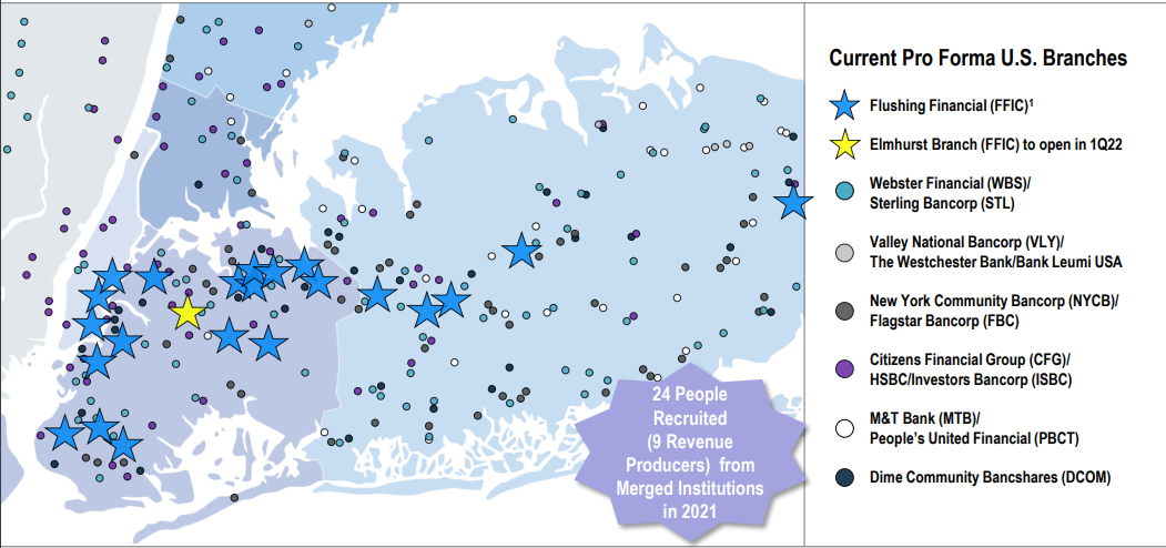 Flushing Financial location of US branches map