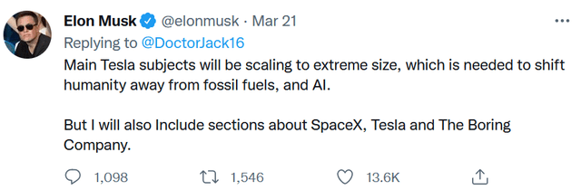 Elon Musk tweet on Master Plan 3