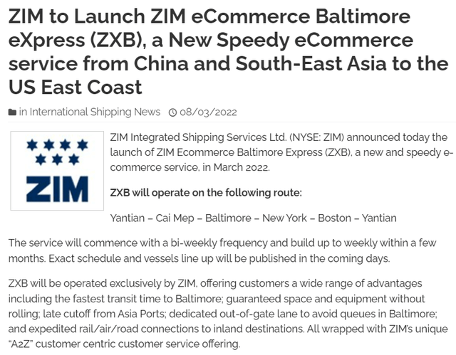 ZIM eCommerce Baltimore eXpress