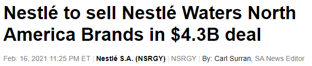 Nestle divest North America bottled water business