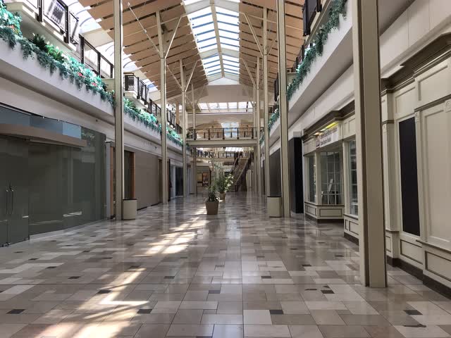An empty corridor in a mall.