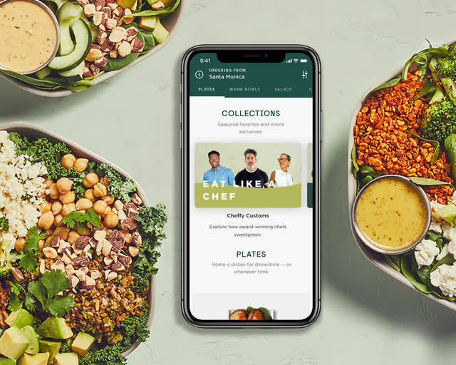 Sweetgreen digital menu showing phone with app