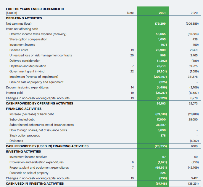 Annual cash flow statement