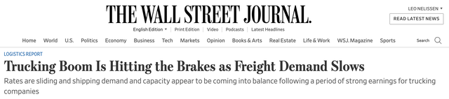 WSJ headline on trucking weakness