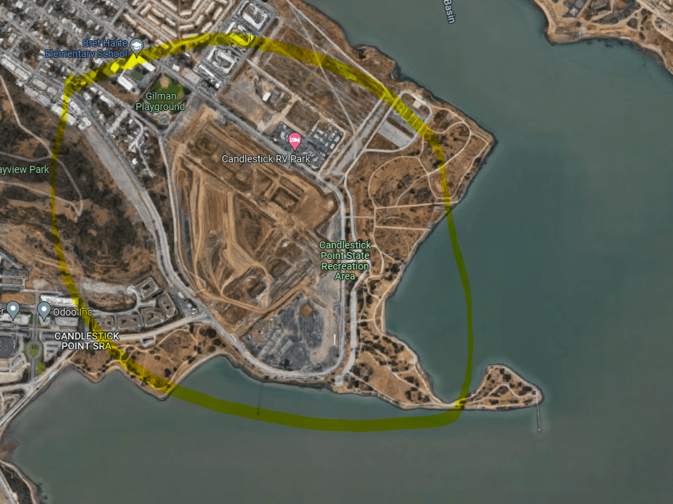 A satellite image of the Five Point San Fran property.