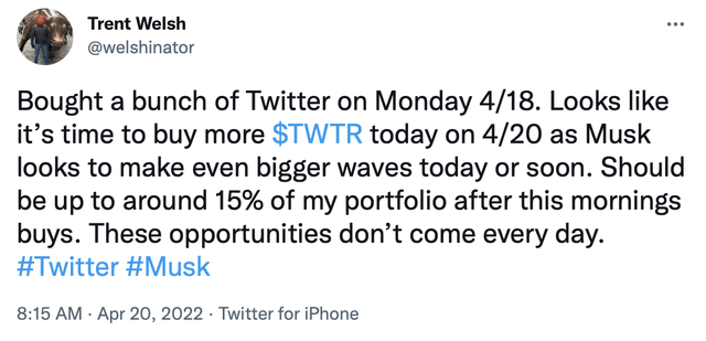 Tweet detailing my Twitter trade